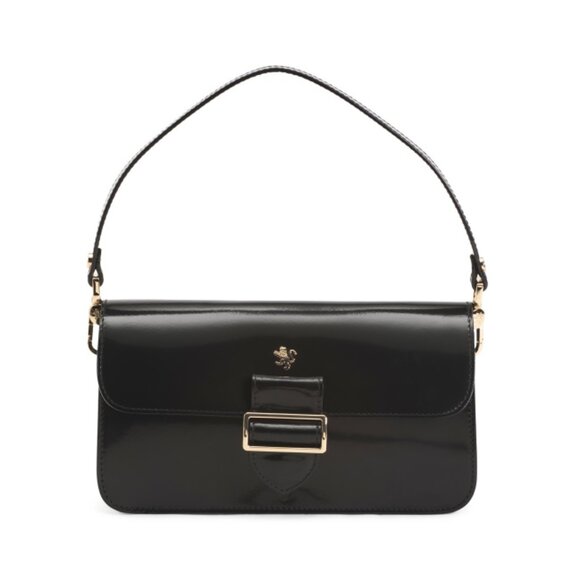 PRATESI Black Made In Italy Patent Leather Flap Buckle Shoulder Bag